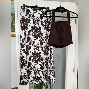 Sincerely Jules Brown & White Cow-Print Maxi Skirt with Brown Halter Top